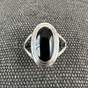 Black Onyx Oval Cut .925 Sterling Silver Ring Size 8 Bezel  Southwestern‎